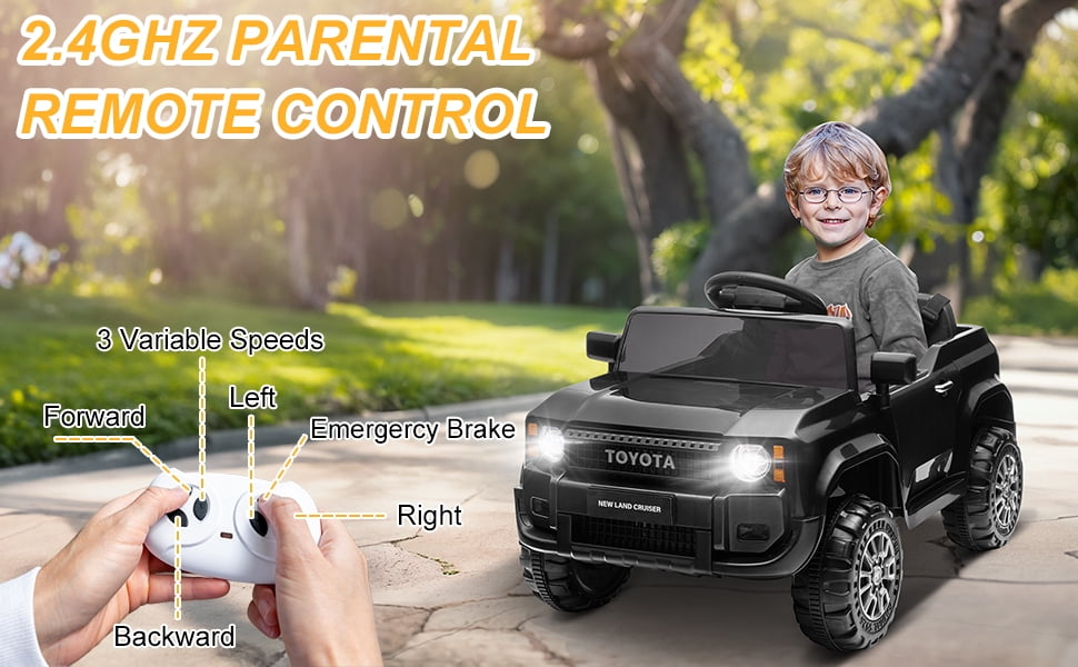 Winado Licensed Toyota 12V Kids Electric Ride On Car with Remote Control, Music, Lights, Black