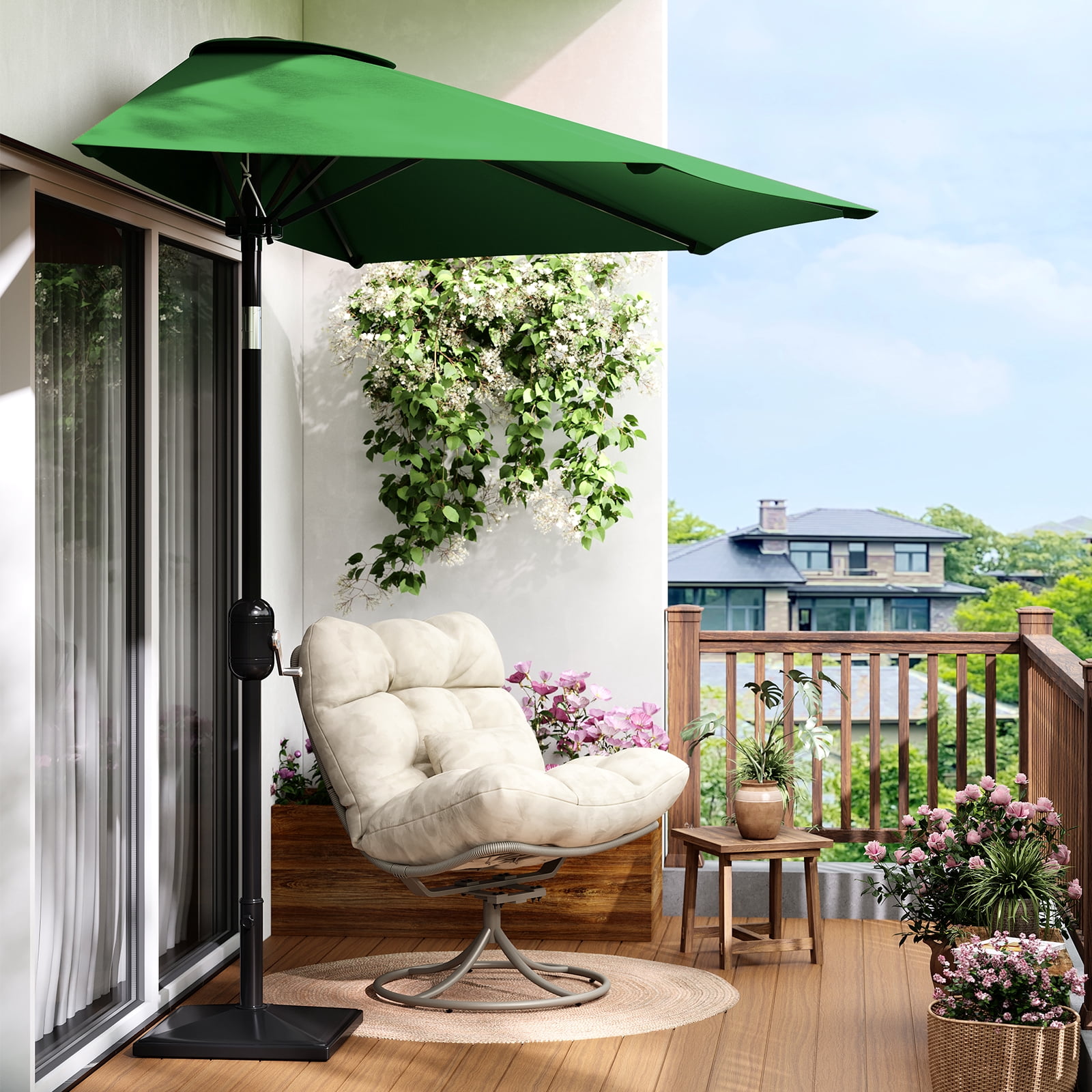 GOGRANT 98.4 in Green Round Market Patio Umbrellas with Crank, Adjustable Tilt, Crank, Crank, Crank, Crank, 5 Ribs
