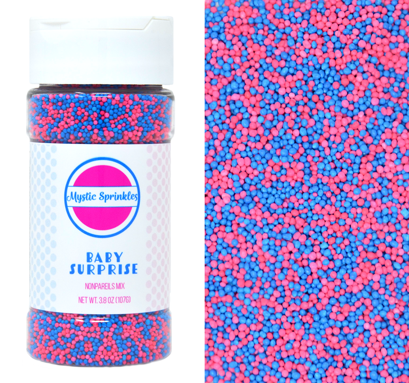 Mystic Sprinkles Baby Surprise Nonpareils 3.8 Ounce Bottle