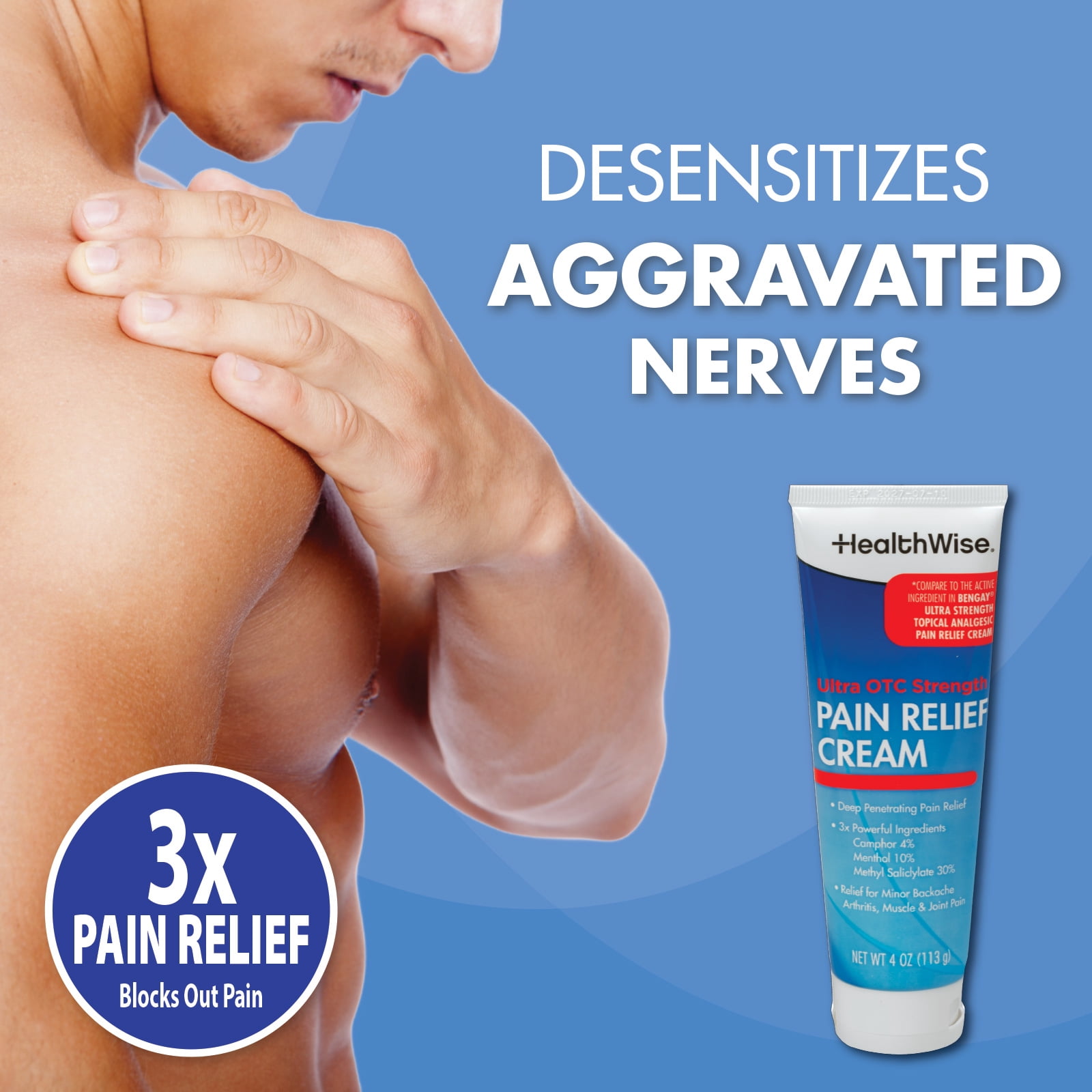 HealthWise Pain Relief Cream | Ultra OTC Strength | 4% Camphor + 10% Menthol + 30% Methly Saliclylate | Non-Greasy Formula | 4.0 Oz | Topical Analgesic