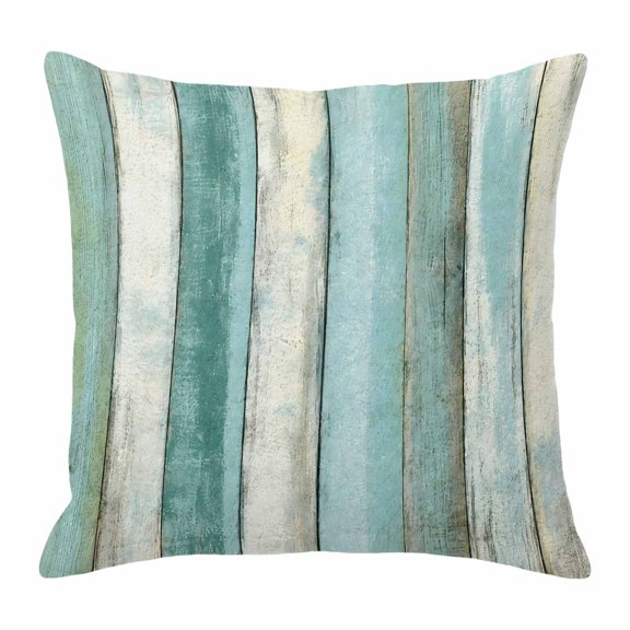 Throw Pillow Covers, Teal Beige Wood Decorative Throw Pillow Covers 20x20 Inch, Farmhouse Rustic Vintage Wooden Grain Square Linen Pillow Cases for Couch/Living Room/Sofa