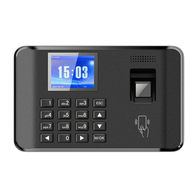 Riwcyla Intelligent Biometric Fingerprint Password Attendance Machine Time Employee Checking,in Recorder 2.4 inch LCD Screen Voice Prompt 11 Languages Function Time Attendance Machine
