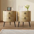 thumbnail image 4 of BeesClover Rustic Round Nightstand with 2 Drawers, 300LBS Tabletop Load Wooden Bedside Table, Mid - Century End Table with Metal Legs for Bedroom/Living Room, 4 of 8