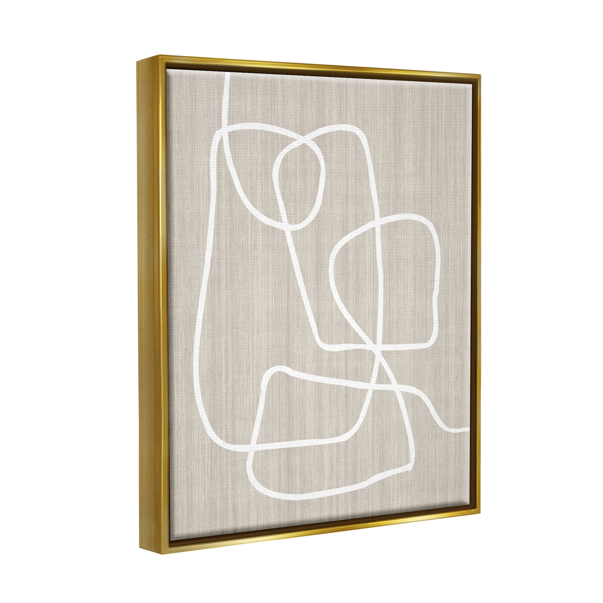 Stupell Industries Minimal White Line Beige Grain Pattern Modern Metallic Gold Framed Floating Canvas Wall Art, 16x20, by Alpenglow Workshop