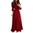 thumbnail image 4 of Yufatyle Fashion Women Long Sleeve Solid Dress Buttons Party Bandage Dress Wedding Guest Dresses for Women Evening Dresses for Women Elegant Red, 4 of 5