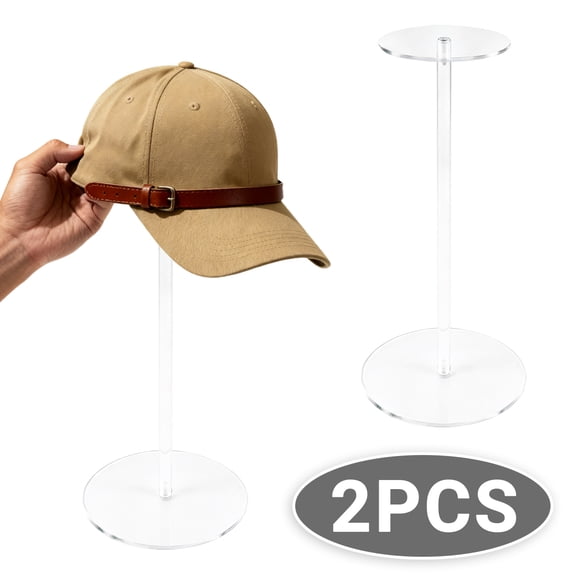 2 Pack 11.8 Inch Clear Acrylic Hat and Wig Display Stands with Round Base for Tabletop Showcase of Baseball Caps, Jewelry, Watches
