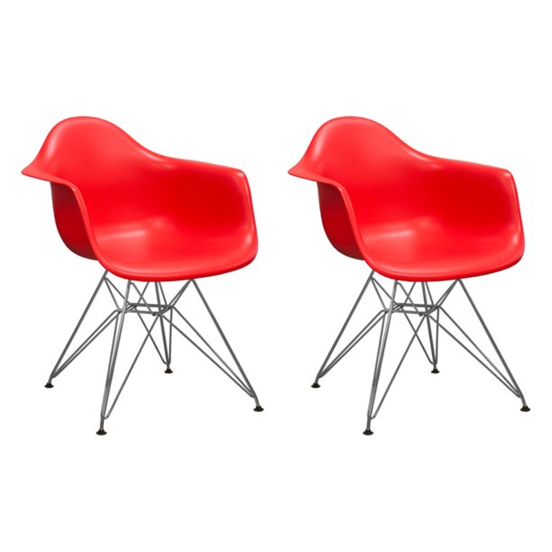 Paris Tower Dining Arm Chair with Chrome Legs Set of 2 (Red) Walmart