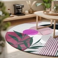 thumbnail image 3 of Round Area Rugs 5Ft, Boho Middle Century Non-Slip Washable Circle Rugs Carpet, Abstract Pink Geometric Botanical Indoor Outdoor Rug Floor Mats Throw Runner for Bedroom Living Room Bathroom, 3 of 8