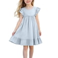 thumbnail image 2 of hengsof Toddler Girls Summer Sun Dress for 1-7 Years Old Solid Color Spaghetti Strap Flutter Sleeve Gown Breathable Playtime Outfit, 2 of 6
