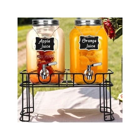 Glass Beverage Dispenser with Stand for Parties 1 Gallon Drink Dispenser with Spigot 2 Pack Clear Juice Container and Punch Pitcher for Iced Tea