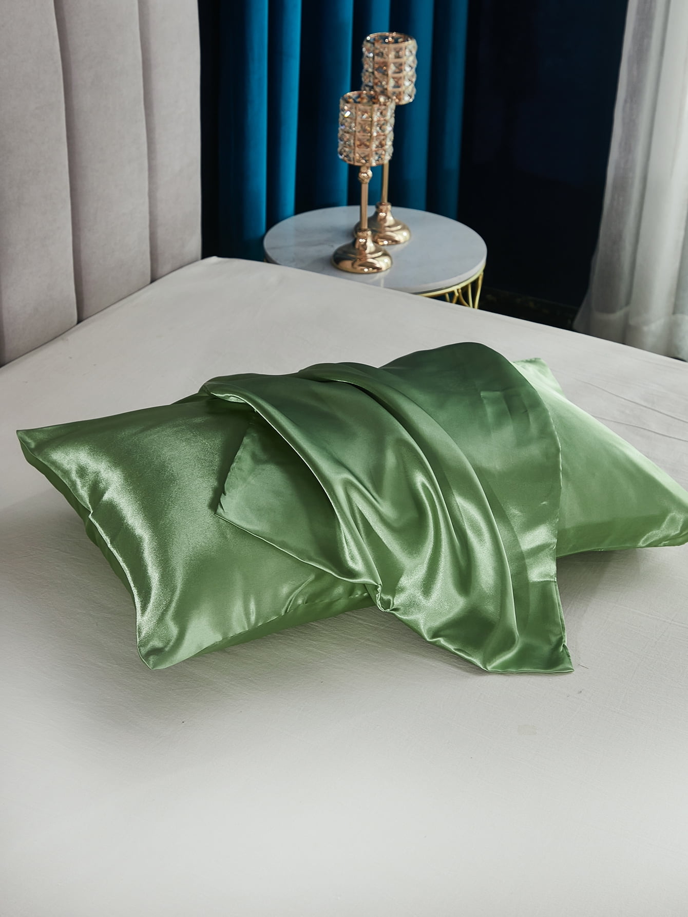 Move Over Grass Green Satin Pillowcases King, Silk like Satin Pillow Cover Set of 2, Silky Microfiber Solid Pattern, 2 Pack