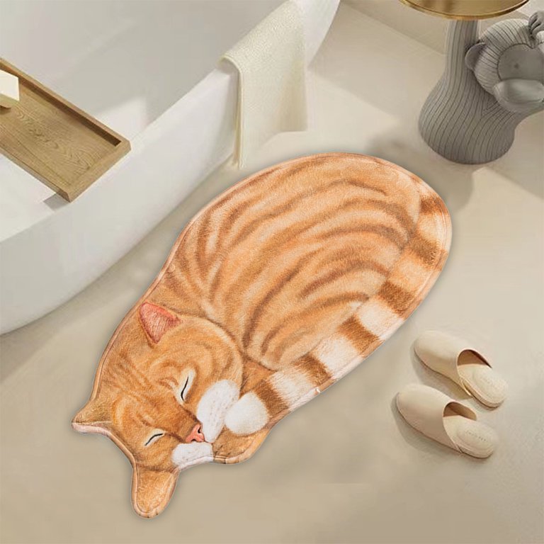 Cute Orange Cat Shape Rug 3D Cat Themed Collection Rugs, 15.74x29