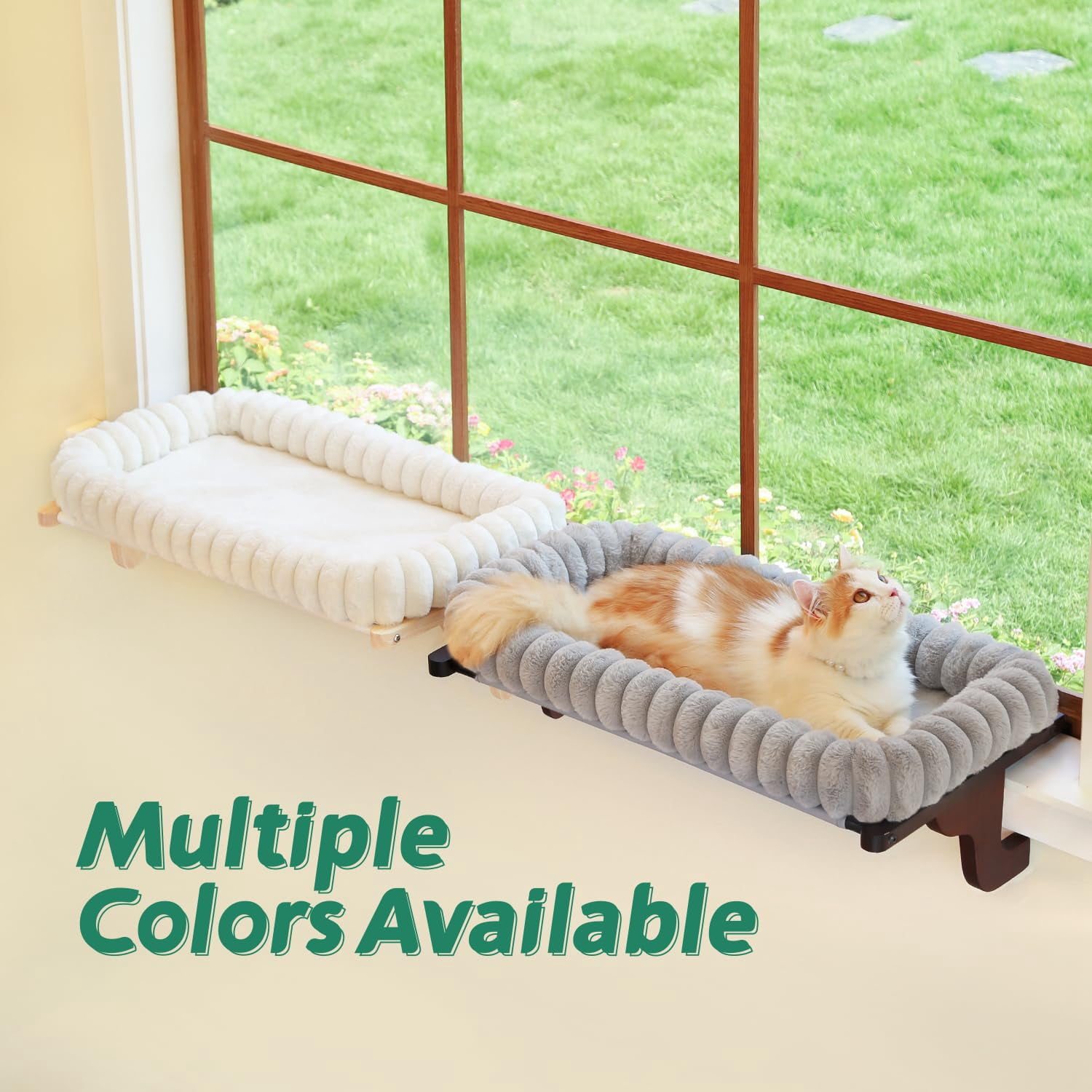 Snugcloud Cat Window Perch With 4-sided Bolster - Hammock For Sill Solid Hardwood & Metal Frame Seat Pets (dark Stained Wood W/brown Bed  Medium)