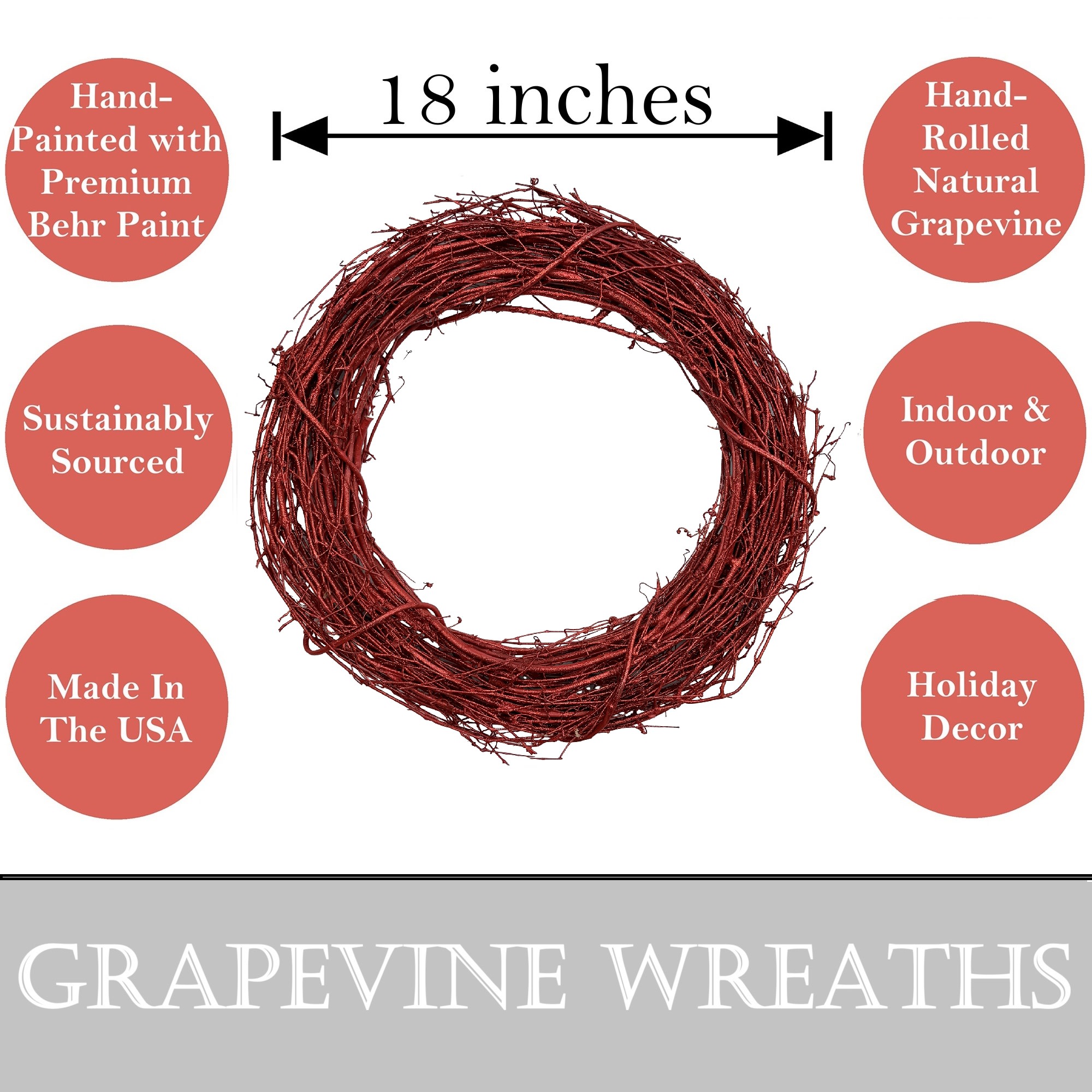 Kraft Lane: 18" Painted Grapevine Wreath - Glitter Red - DIY Craft Projects, Handcrafted, In-Outdoor Decoration, Behr Paint, Seasonal-Holiday-Home