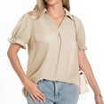 thumbnail image 5 of Women's Summer Clothes Comfy Casual Shirts Dressy Casual Tops for Lady V Neck Blouse Solid Color Short Sleeve Loose Fit Flowy Tunic Tops Vintage Fashion 2024 Khaki T Shirts M, 5 of 8