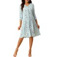 thumbnail image 2 of INSPIRE CHIC Women's Floral Print V Neck 3/4 Sleeves Casual A Line Midi Dress, 2 of 6