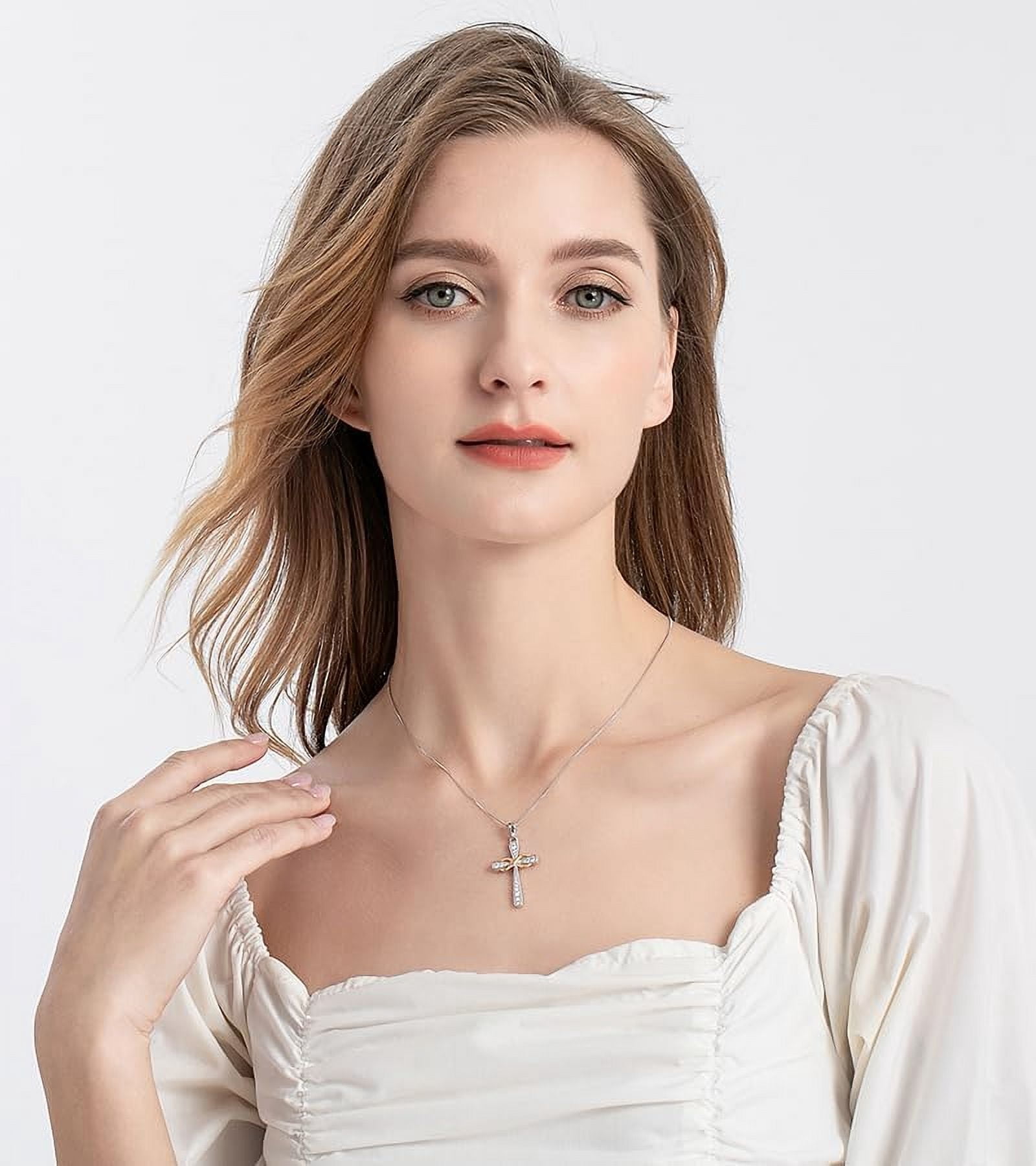 925 Sterling Silver Cross Necklace for Women Big Faith Infinity Pendant Necklace Silver Chain