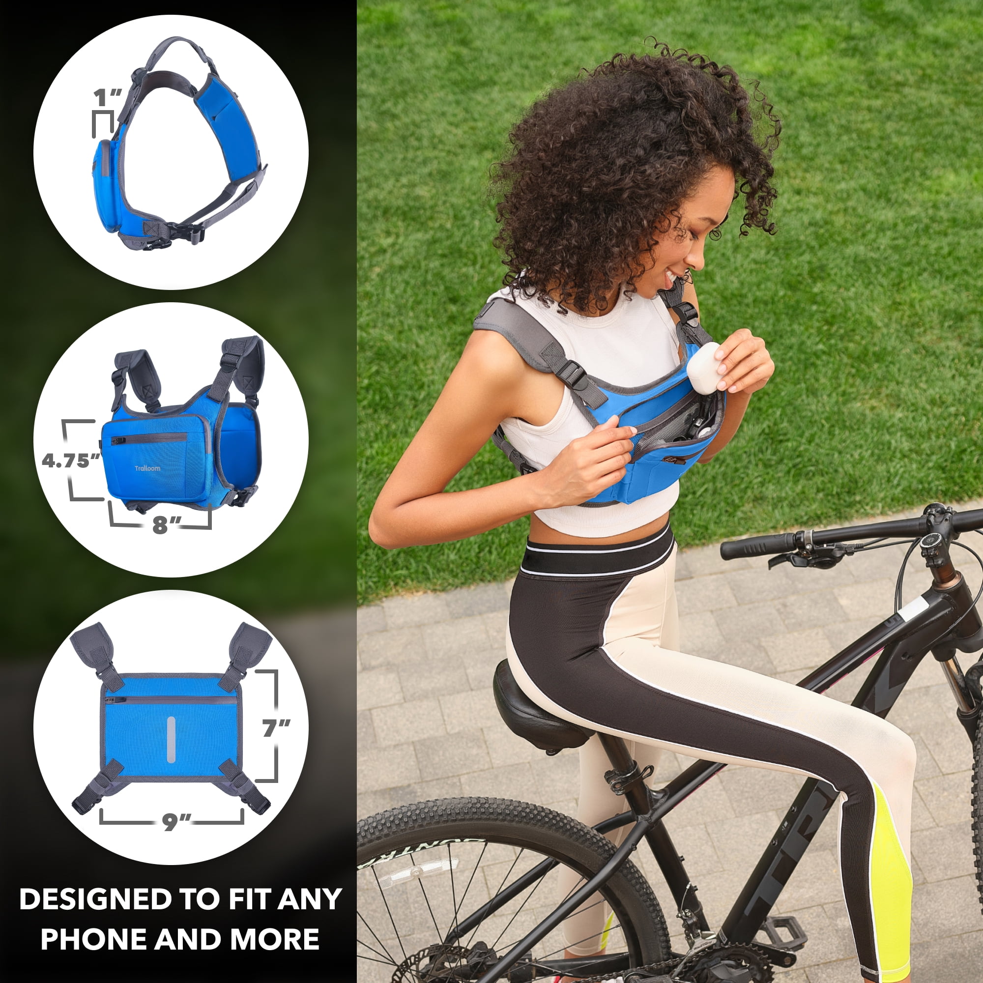 Running Chest Pack, Reflective Vest, Water Repellent, Phone Holder, Workout Bag for Runners, Cycling, Biking, EDC Pouch, Jogging Carrier, Hidden Pocket, Men & Women, Lightweight(Blue)