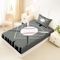 thumbnail image 4 of Erosebridal Baseball Print Boys Twin Sheet Sets, Grey Black Bedding, 3pcs, 4 of 5