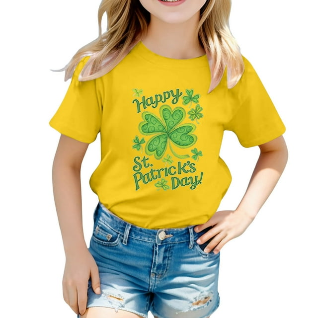 Ensemble de Pyjama Short pour Fille Haut pour Bébé Fille Enfant Filles Pâques Mignon Saint Pat Col Rond Manches Courtes T-Shirt Été Décontracté T-Shirt