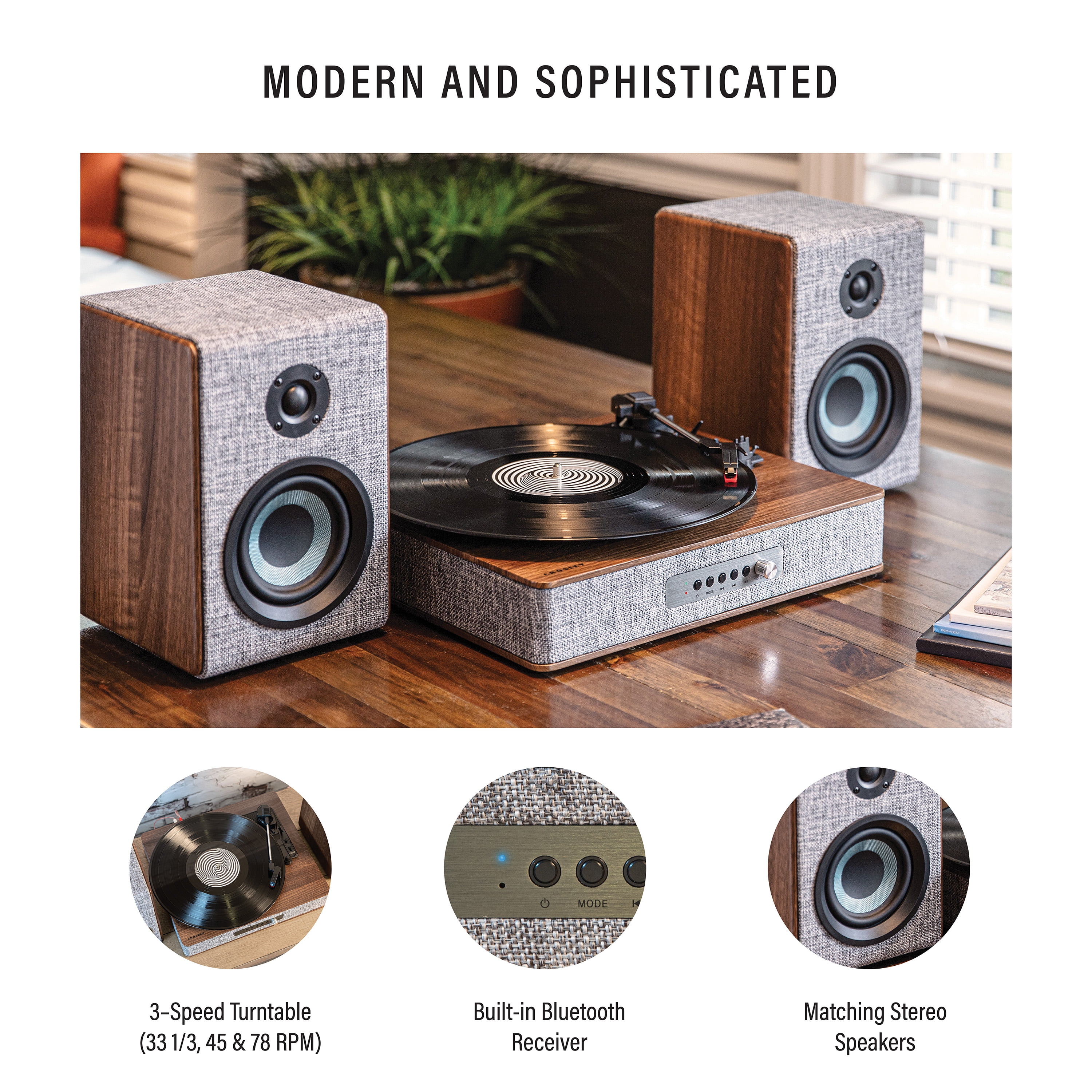 素敵な Crosley CR6043ANA Brio Bluetooth Turntable Shelf System with