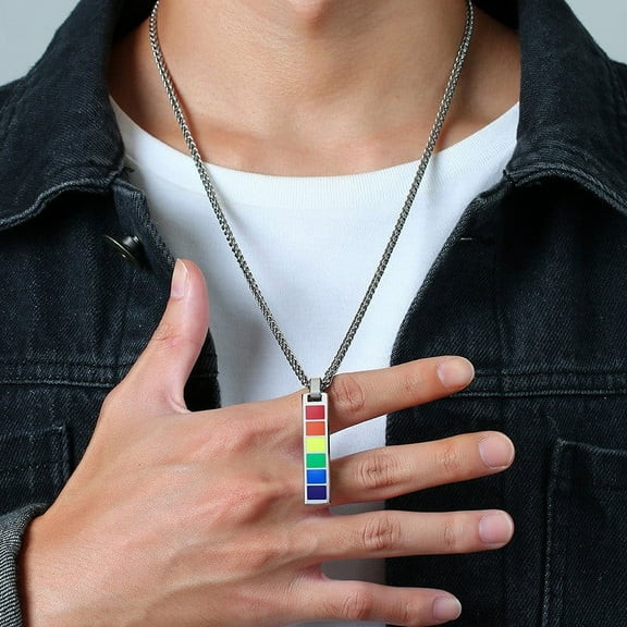 Gzwccvsn Necklace Rainbow Pride Necklace Stainless Steel Pendant Necklace Unisex