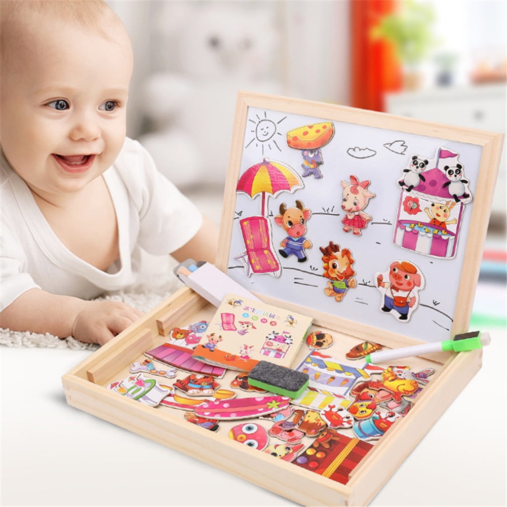 Magnetic Cartoon Education Spell Fight Drawing Board Music Wood Puzzle Kids Toys