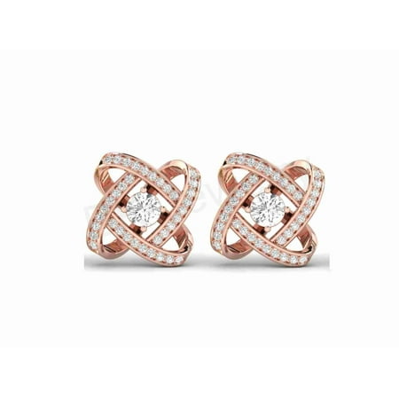 Elegant Love Knot 925 Sterling Silver Handmade Stud Earrings 18K Rose Gold Plating Round D/VVS1 Diamond Earrings