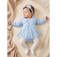 thumbnail image 4 of Cenuakty Baby Girl 2 Piece Outfit Adorable Flower Decor Long Sleeve Square Neck Tulle Romper Dress and Headband Set, 4 of 9
