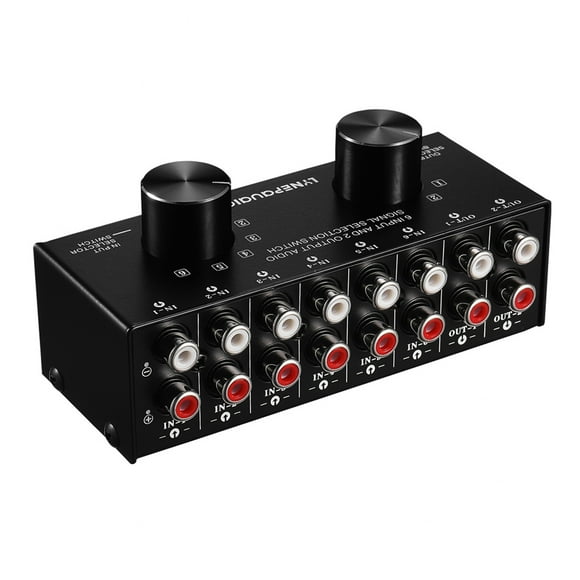 6-In-2-Out Audio Switcher Two-Way Audio Signal Selector Box Splitter Distributor