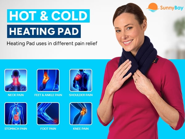 SunnyBay Microwave Heating Pad, Microwavable Heated Neck and Shoulder Wrap, Moist Hot or Cold Pack for Pain Relief with Flaxseeds and Fleece Cover, 26x6 Inches, Navy Blue