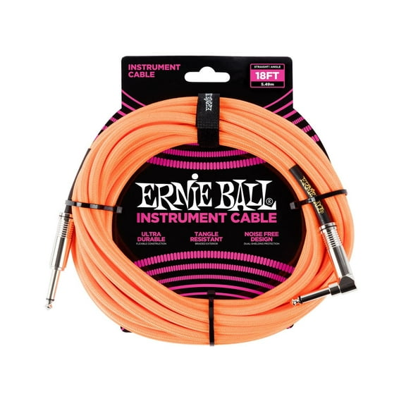 Ernie Ball 18' Braided Straight / Angle Instrument Cable - Neon Orange