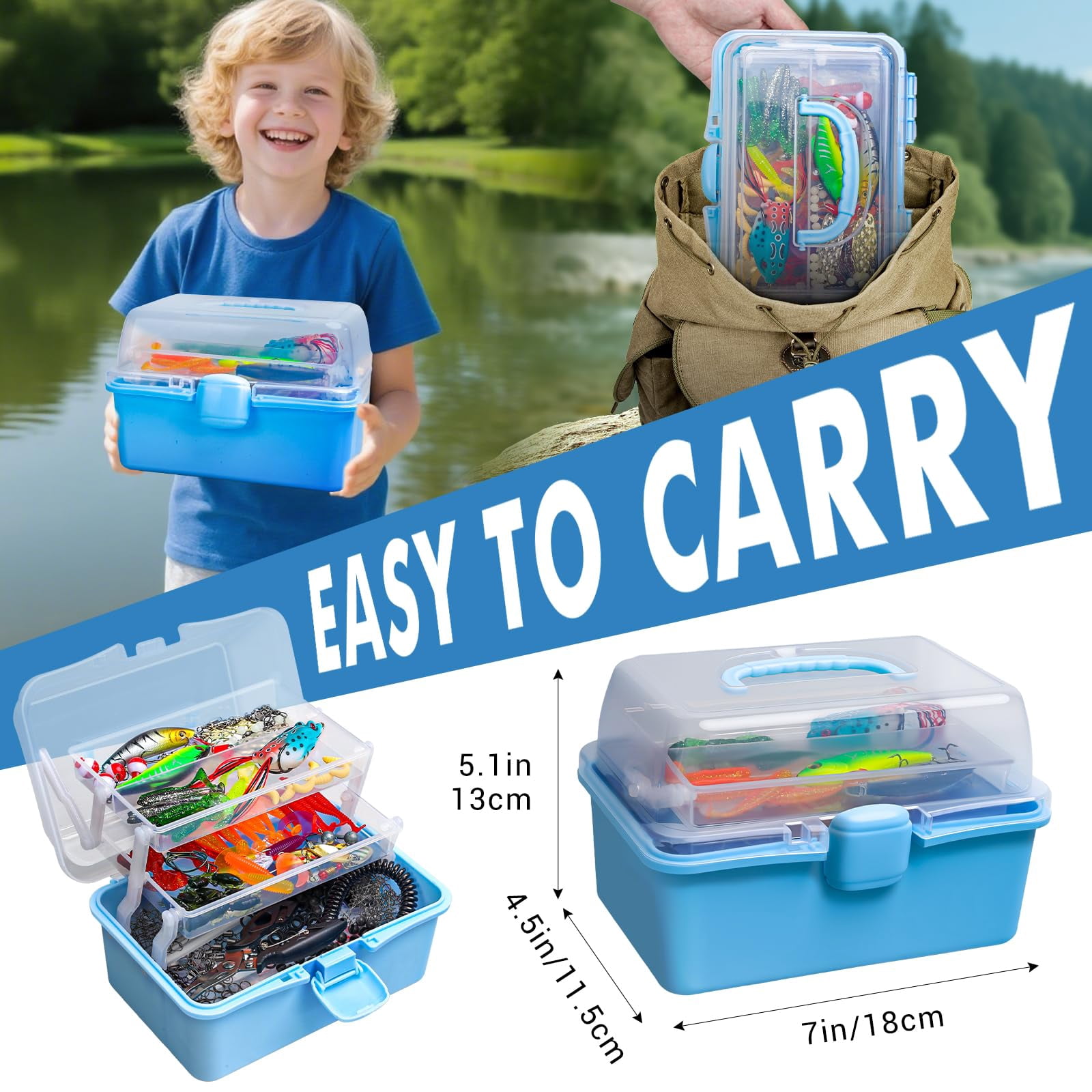 315pcs Portable Fishing Lures Tackle Box With Pliers & Hook Remover  3-tier Compact Organizer Crankbaits/swivels/soft Baits All-in-one Gear For Freshwater Saltwater