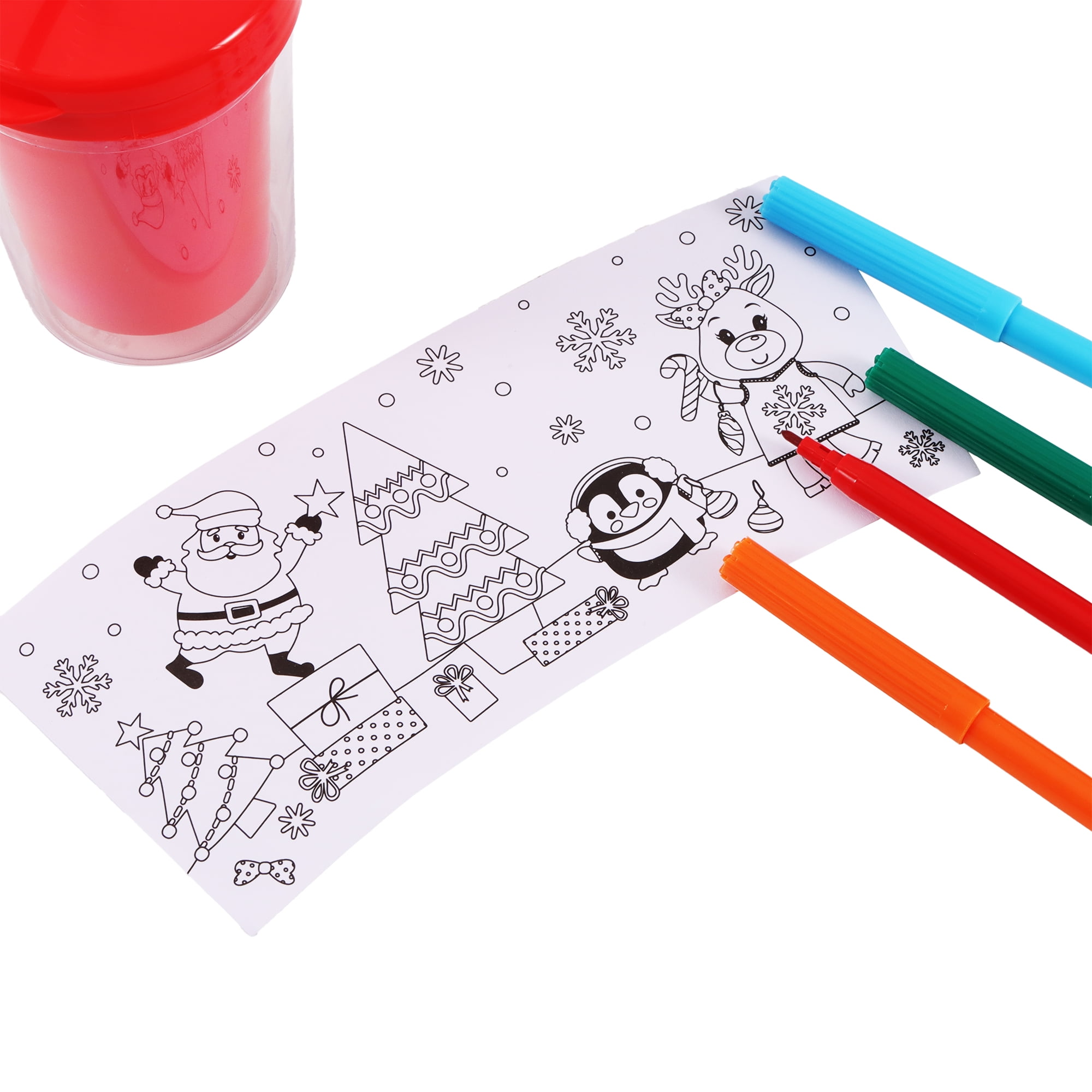 6CT DIY  Red Paint Straw Tumbler, Novelty, with Stickers and Four Markers, Holiday Time, DIY paint set
