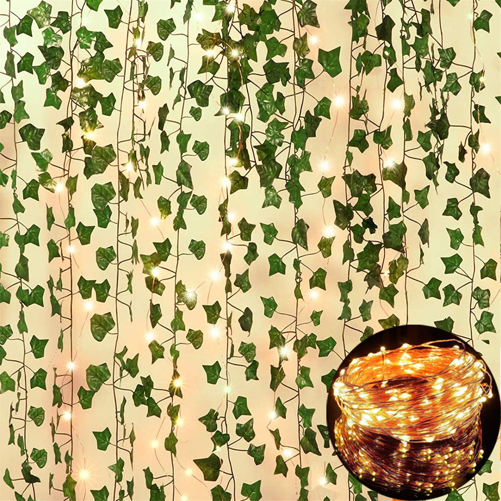 12pcs LED Light Artificial Plants Leaf Garland Rattan Vine Hanging Decoration 