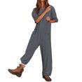 thumbnail image 1 of Gibobby Mono Ajustado de Verano Mono informal para mujer, camiseta con broche caliente, mono elástico de manga corta con cuello en V, mono Harlan con bolsillos(Gris， XL), 1 of 5