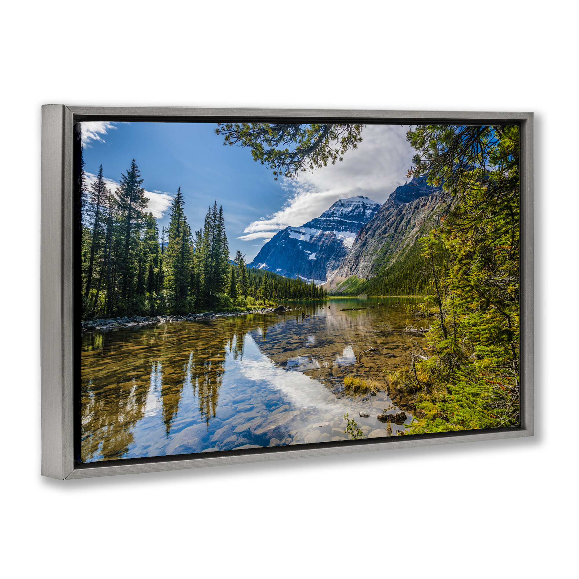 Stupell Industries Mountain Valley's Stream Landscape & Nature Photography Gray Floater Framed Canvas Art Print Wall Art, 25 x 17