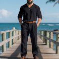 thumbnail image 4 of Awwp Men Set Autumn Men's Linen Suit Featuring Loose Long Sleeved Pants And Casual Trousers A Two Piece Men's Outfit Set. Black L, 4 of 4