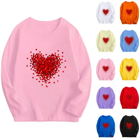 HAOTAGS Toddler Girls Valentine's Day Long Sleeve Tops Graphic Print Round Neck Tee Pink Size 5 Years