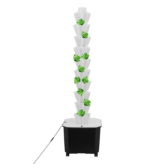 10-Tier Hydroponic Tower Grow Kit, 50 Sites Vertical Indoor Garden System with Pump & Timer, 11.89 Gal Water Tank for Lettuce, Herbs & Strawberries (White)
