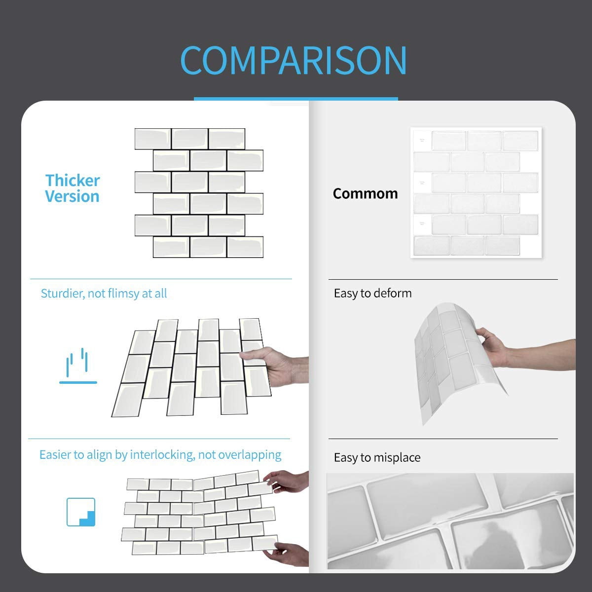 Peel And Stick Backsplash For Kitchen White Subway (10 Tiles  Thicker Design)