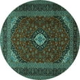 thumbnail image 1 of Ahgly Company Machine Washable Indoor Round Medallion Turquoise Blue Traditional Area Rugs, 4' Round, 1 of 4