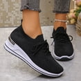 thumbnail image 2 of Wedge Sneakers for Women Sparkly Rhinestone Knit Mesh Casual Lace up Antislip Walking Shoes Slip on Stretch Sock Shoes Black Size 8.5, 2 of 6