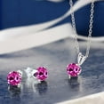 thumbnail image 2 of Gem Stone King 3.00 Ct Pink Created Sapphire 925 Silver Pendant and Earrings Jewelry Set With Chain, 2 of 2