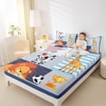 thumbnail image 4 of Homewish Kawaii Zoo Animal Bed Sheets for Kids, Lion Zebra Giraffe King Sheets, Cartoon Patchwork Sheet Set, Ultra Soft Bedroom Decor, 4pcs, 4 of 7