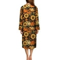thumbnail image 3 of FKELYI Women Zip Up Robe Nightgowns Comfy House Coats Autumn Sunflower Pumpkin Leaf Print Full Length Sleepwear House Dress Long Sleeve Bathrobe with 2 Pockets, 3XL, 3 of 6