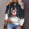 thumbnail image 3 of Mujeres otoño Navidad impreso linterna Sexy manga larga sin tirantes pulóver fuera del hombro blusa camiseta Tops Fridja  FKASFK6001, 3 of 4