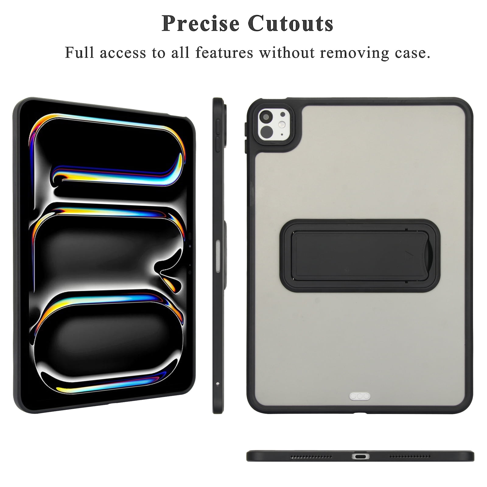 TECH CIRCLE For Apple iPad Pro 13-Inch (M4/M5) 2024/2025 Release Slim Clear Back Cover Case with Kickstand, Screen Protector Film, Lightweight Protective Scratch Resistant Thin Case, 03 Black