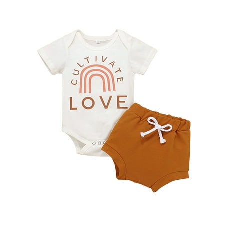 

Baby Girls Short Sleeve Romper Bodytsuit+Solid Color Shorts Set Clothes Outwear For 0-6 Months