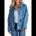 thumbnail image 3 of Chaqueta Vaquera Extragrande para Mujer, Informal, de Larga, con Botones, para Otoño Azul S, 3 of 10